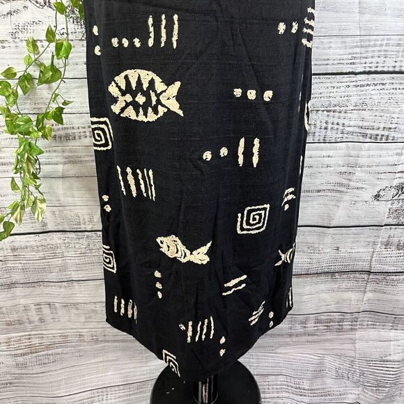 Molly Malloy Dress size 8 Petite Black Tan Fish Aztec Midi Artsy Teacher School - Picture 9 of 16